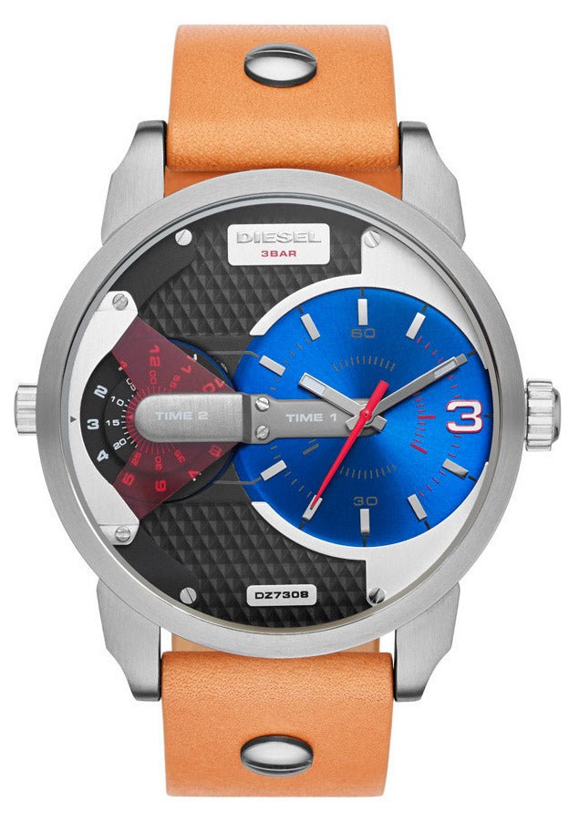 Diesel DZ7308 Mini Daddy Chronograph Men's Watch – Blue & Black Dial & Brown Leather Strap
