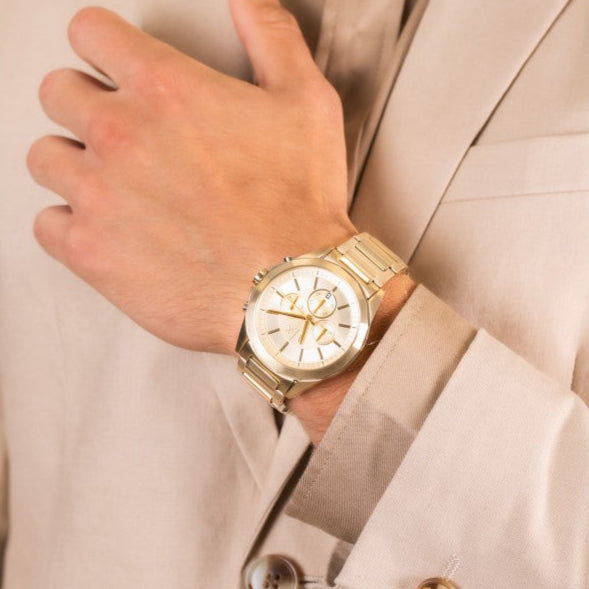 Armani Exchange Drexler AX2602 Men's Chronograph Watch – Gold Dial with Gold Stainless Steel Strap