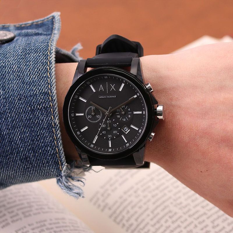 Men's Armani Exchange Outerbanks Chronograph Watch AX1327 – Blue Dial with Blue Silicone Strap