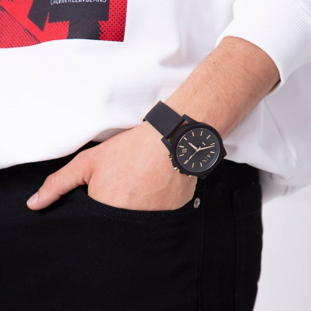 Armani Exchange Outerbanks AX7105 Men's Chronograph Watch – Black Dial with Black Stainless Steel Strap